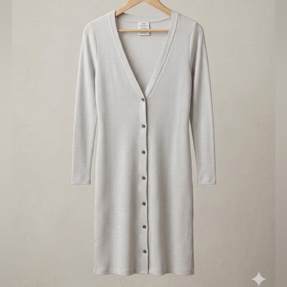 Roxy Sweaters - ROXY City at Night Coastal Grey Ribbed Longline Cardigan Button Front Layer